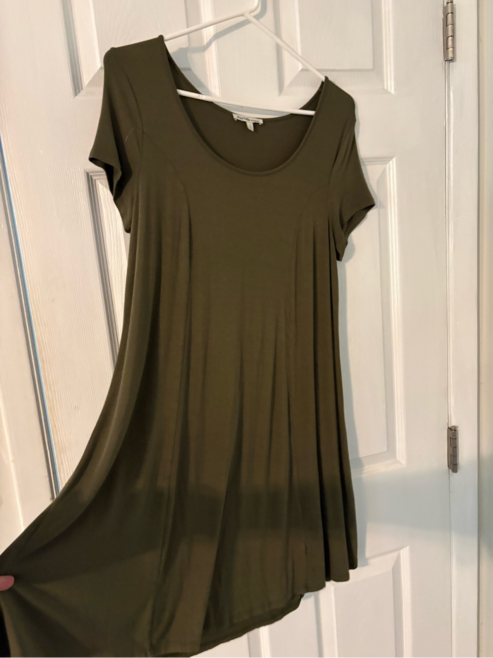 Olive Green Swing Mini Dress Soft Boho Tunic Size L - Picture 4 of 6